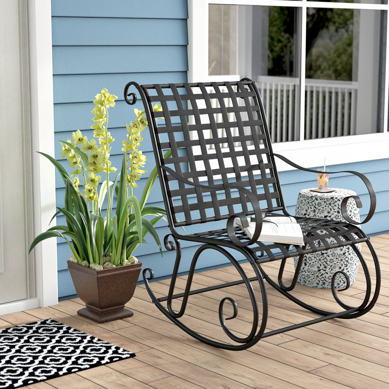 Lark Manor Apisan Iron Outdoor Patio Rocking Chair Reviews Wayfair